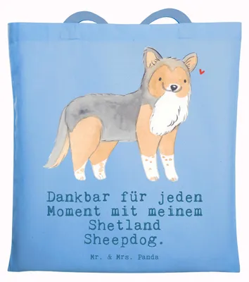 Produktbild von Mr. & Mrs. Panda Tote Bag Shetland Sheepdog Moment - Sky Blue - Geschenk, Einkaufstasche, Schultasche, Shopping Tasche, Laptoptasche, Jutetasche, Sheltie