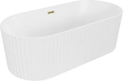 Produktbild von Mexen Paola freistehende geriffelte Badewanne 150 x 75 cm, weiß matt, Überlauf gold - 52721507501-50