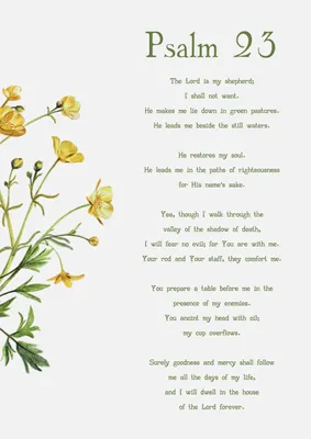 Psalm 23 Bibelvers Wandkunst A4 mit Blumen