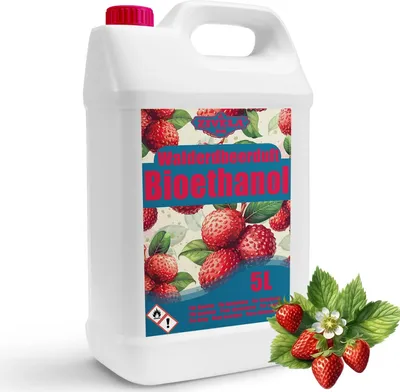 Produktbild von Bioethanol 96,6% 5L | Alkohol Walderdbeerduft 96,6% 5L | Bioethanol für Kamin, Tischkamin | Bioethanol Walderdbeerduft | Saubere Verbrennung, ohne Rauch, lebendige und stabile Flamme