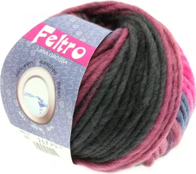 Immagine prodotto di Lana Grossa FELTRO PRINT 50 g, lana da feltro moderna, 21 colori, 50 m di filato da feltro, colore 362 - Rosa/Prugna/Antracite/Bacca
