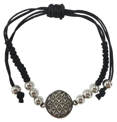 Produktbild von Armband "Blume des Lebens" 1,4cm Silber 925 mit verstellbarem Baumwollband