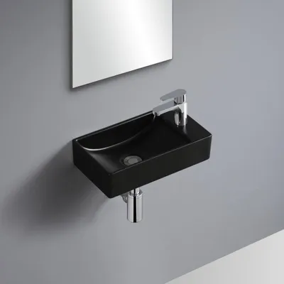 Produktbild von XAVY Wandwaschbecken L.40 x H.10 x T.23 cm rechteckig schwarze Keramik