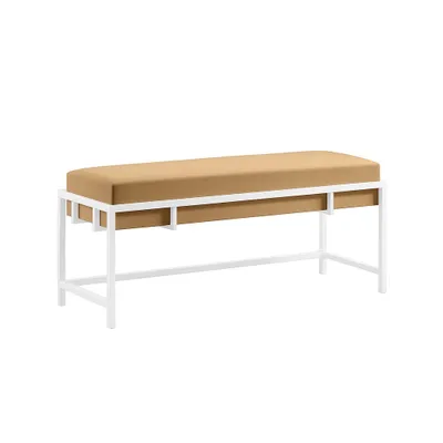 Obrázek produktu pro BETTSO LAMO 100 Lavice tmavě béžový glamour styl na bílém rámu Měkké tkaní