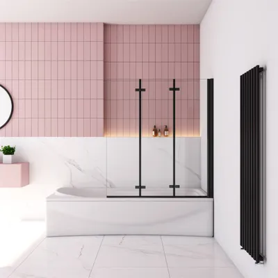 Produktbild von 130x140cm Badewannenaufsatz Schwarz 3-teilig für Badewanne ESG NANO Glas Duschwand Duschabtrennung