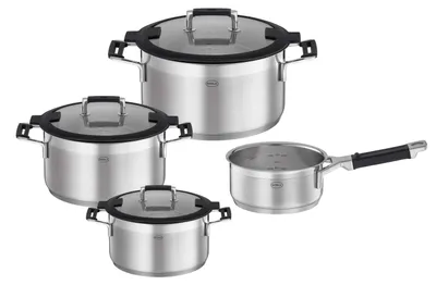 Pannenset 4-tlg. Edelstahl 18/10, Induktion, Skalierung innen