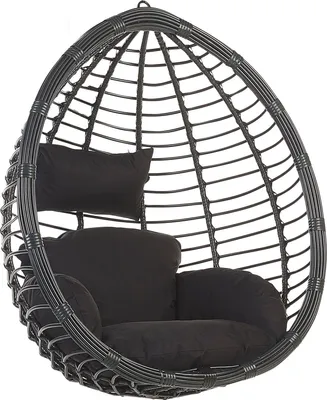 Produktbild von BELIANI Hängesessel Schwarz Rattan inkl. Kissen Outdoor Indoor Boho Stil