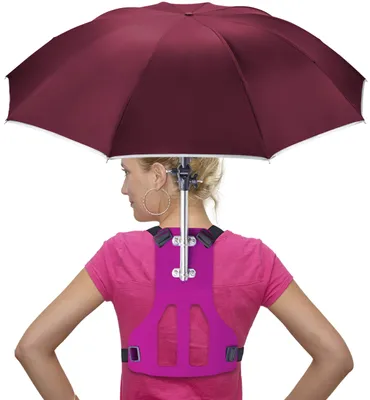 Image de Parapluie mains libres portable, rouge, protège du soleil et de la pluie, idéal pour les activités de plein air