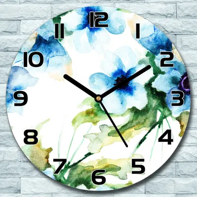 Produktbild von Wanduhr aus Glas Rund fi 30 Aquarell Blumen Quarz Deko Wohnzimmer Büro