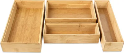 Produktbild von Schramm® 4 Stück Bambus Aufbewahrungsboxen in 4 verschiedene Größen Schubladen Organizer Ordnungsbox 4-tlg. Set Bambusboxen Holzkisten