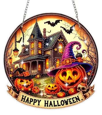 Diamond Painting Hänger Kürbis, Halloween-Deko, 20x20 cm