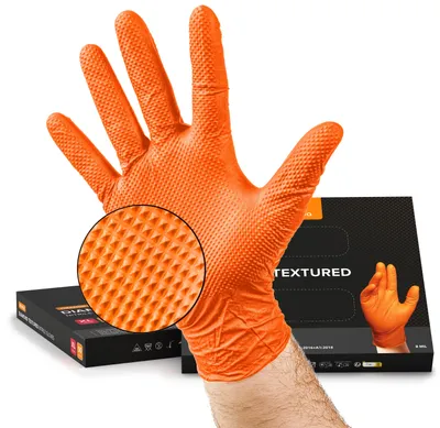 Immagine prodotto di Guanti in gomma NIMEDA monouso XL arancioni 50 pezzi Guanti in nitrile 2-3 volte più spessi Guanti monouso Guanti da lavoro senza polvere senza lattice con presa diamantata