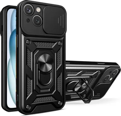 Produktbild von iPhone 15 Hülle mit Magnetische Ring Ständer Halter Dia Kameraschutz TPU Bumper Silikon Schutzhülle für iPhone 15 Schwarz