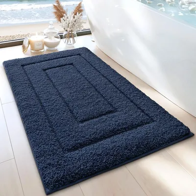 Image de Tapis de bain antidérapant en microfibre douce, absorbant, lavable en machine, pour la douche, la baignoire et les toilettes, bleu marine, 40 x 60 cm