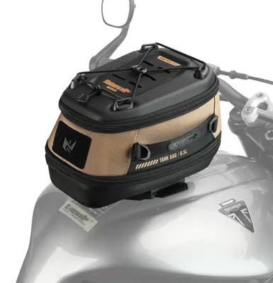 Image de Sacoche de réservoir magnétique pour moto, système de fixation rapide, capacité extensible de 5 à 6,5 litres, avec protection contre la pluie, couleur marron