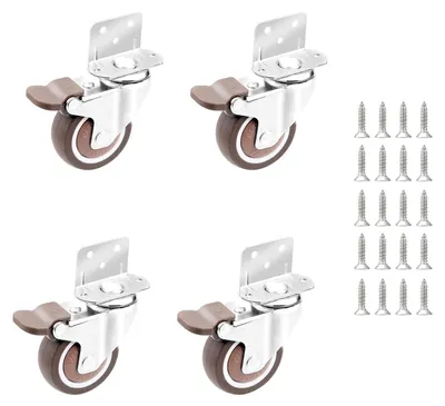 Imagen del producto de Ruedas para muebles en forma de L, de goma, de 25 mm, juego de 4 unidades, con freno, con tornillos, para suelos