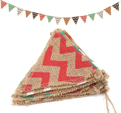 Imagen del producto de Guirnalda de banderines de yute, con 15 banderines triangulares, de 2,8 metros de largo, para decoración