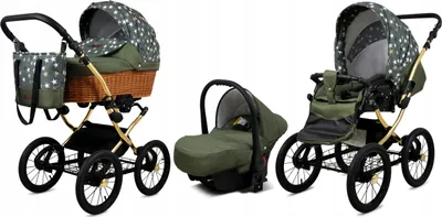 Produktbild von Babylux® Classic Gold | 3in1 Kinderwagen Set | Olive Star | Kombikinderwagen | Kinderwagenset |