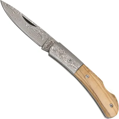 Produktbild von Haller Damast-Taschenmesser Mit Olivenholzgriff