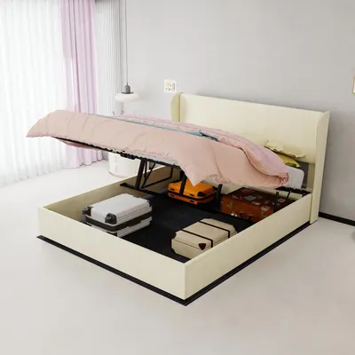 Obrázok produktu pre Postel s čalúnením, rozmer 140x190 cm, s úložným priestorom, LED osvetlením (360 stupňov) a USB/USB-C portami, sivá posteľ z ľanu s čalúnenou opierkou a roštom