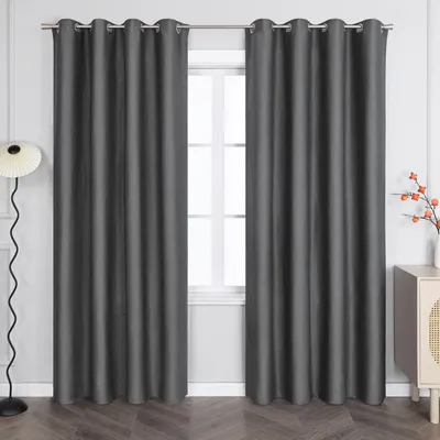 Produktbild von Joyswahl Blickdichte Gardinen Verdunklungsvorhang mit Ösen Doppelseitig Leinen Thermovorhang einfarbig HxB 225x140 cm Dunkelgrau 1 Stück