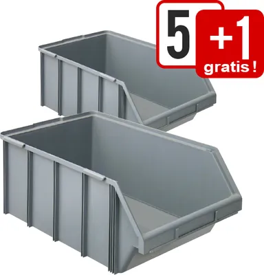 Produktbild von 6 XXL Sichtlagerkästen, LxBxH 700/580 x 437 x 300 mm, 76 Liter, grau
