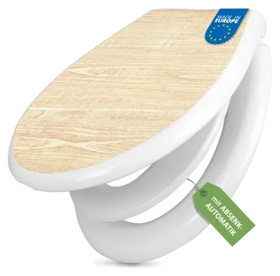 Produktbild von banjado Familien WC Sitz weiß mit Kindersitz und Absenkautomatik und Motiv Bretter [TDWK 11276]