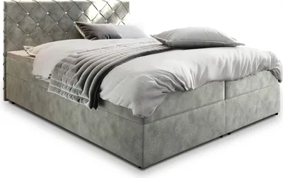 Produktbild von Masseno Boxspringbett RIVA 160x200 cm Komplett-Set mit Bonell Matratze und Topper, Polsterbett mit Bettkästen -Hellgrau, MAGIC VELVET 2240