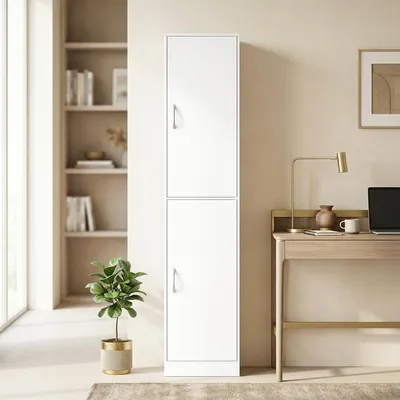 Produktbild von Bücherregal 5 Ebenen höhenverstellbar, Standregal Bücherturm, Spanplatte MDF, Weiß | 40 x 35 x 180 cm | 5 Böden verstellbar | 24,25 kg
