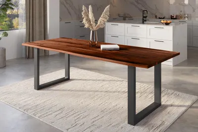 Produktbild von Baumkantentisch Akazie nussbaum mit schwarzen Resin-Adern 300 x 100 cm U-Gestell schwarz POLLY
