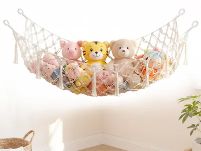 Kuscheltiernetz 135x65 cm, Aufbewahrungsnetz für Plüschtiere, weiß