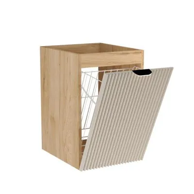 Produktbild von WENA Badezimmerschrank 40 cm, mit Wäschekorb, geriffelte Fronten, Griffe aus Metall in der Farbe Gold Willy (Farbe: Kaschmir/Walnuss)