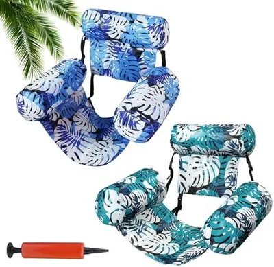 Produktbild von Aufblasbarer Pool-Loungesessel für Erwachsene, schwimmende Pool-Hängematte mit Armlehnen, aufblasbarer 4-in-1-Poolsessel mit bequemer Rückenlehne – ideal für Sommer, Strand und Urlaub (76 x 40,5 x 61 cm)