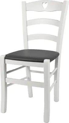 Produktbild von t m c s Tommychairs - Stuhl CUORE für Küche und Esszimmer, robuste Struktur aus Buchenholz, deckend Weiss lackiert und gepolsterte Sitzfläche mit Kunstleder in der Farbe Dunkelgrau bezogen