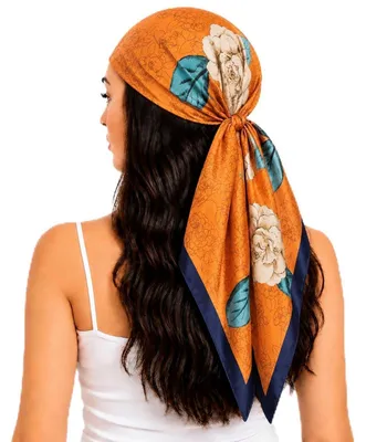 Immagine prodotto di Foulard da donna con motivo floreale, bandana, sciarpa per capelli, 90 x 90 cm, multicolore
