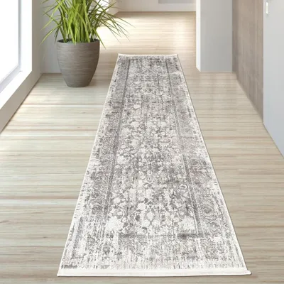 Zdjęcie produktu dla Wełniany dywan orintal design szary vintage błyszczący szlachetny do salonu sypialni rozmiar - 80 x 300 cm