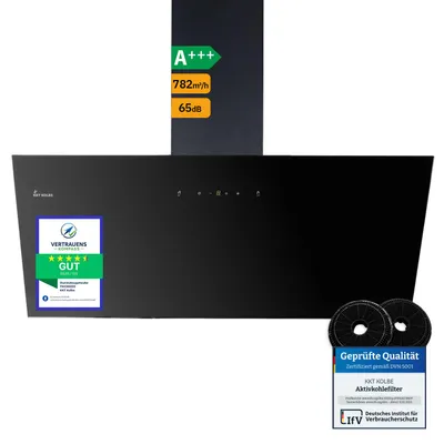 Produktbild von KKT KOLBE Dunstabzugshaube 90cm | Umluft Abluft | 782cbm/h | Wandhauben Kopffrei | Schwarz | Glas | Gestensteuerung | SensorTouch Bedienung | LED-Beleuchtung TRIO9025S