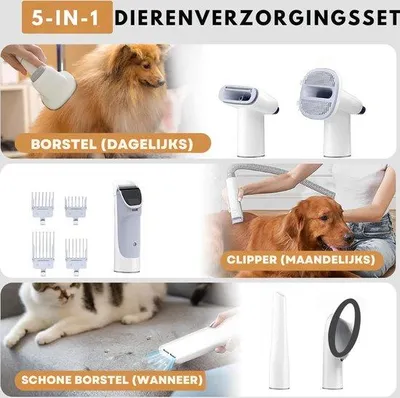 Immagine prodotto di Tosatrice professionale per cani con aspirapolvere – Tosatrice silenziosa per animali domestici con 5 accessori e capacità di 2-3 litri, per cani e gatti