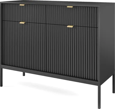 Image de Commode : 2 tiroirs, 2 portes, noir, noir, 104 x 83 x 39 cm, poignées dorées
