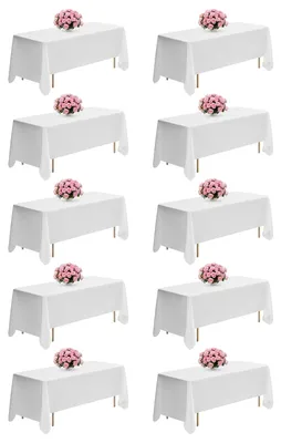 Image de VEVOR 10 x nappe Linge de table 1778x3048 mm, protection de nappe réutilisable, nappe en tissu polyester lavable en machine pour fêtes mariages banquets événements formels, blanc