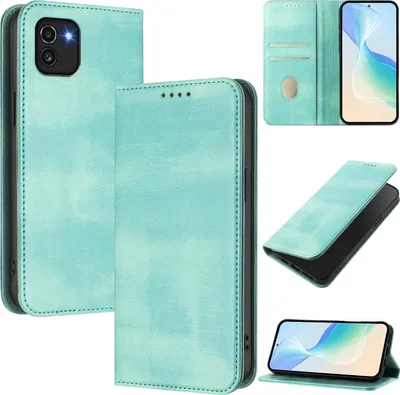 Image de Étui pour Samsung Galaxy A03, étui en cuir vintage avec protection RFID, fentes pour cartes, support Turquoise