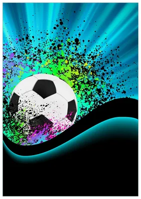 Produktbild von Wallario Premium Glasbild, freischwebende Optik, kräftige Farben, Größe 100 x 70 cm Motiv Fußball - Design Wellen und Regenbogen in blau