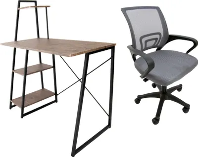 Obrázek produktu pro Set pracovní stůl Messa - Tmavý dub + židle Argo šedá