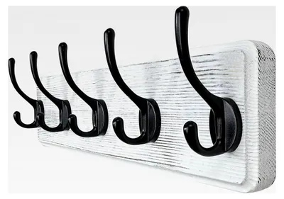 Produktbild von Wandgarderobe aus Holz mit 5 Haken, Kleiderhaken für Wand, Jackenhalter für Mäntel und Jacken, Schwarz auf Weiß