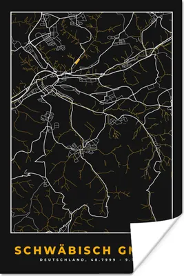 Produktbild von MuchoWow® Poster Gold - Deutschland - Karte - Stadtplan - Schwäbisch Gmünd 120x180 cm - Kunstposter