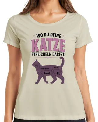 Immagine prodotto di Maglietta da donna con scritta "Dove puoi accarezzare il tuo gatto", stile ironico e sarcastico, colore naturale, taglia 3XL