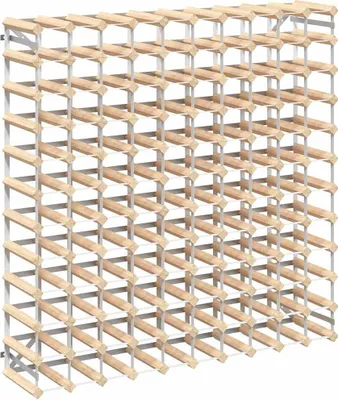 A product shot of a wooden wine rack against a white background.