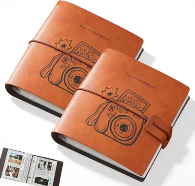 Produktbild von Mini Fotoalbum 9x6 cm, 2 Stück, 200 Fächer, Lederbezug, für Polaroid Snap