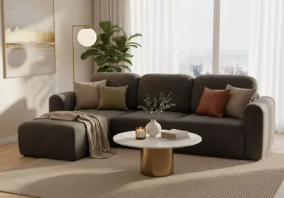 Produktbild von Ecksofa mit Schlaffunktion BRUSK Sofa in Stoff Kronos Dunkelgrau Ottomane Links