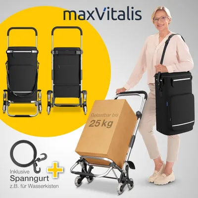 Produktbild von ELONEO Einkaufstrolley Treppensteiger mit Kühlfach, Einkaufsroller klappbar, Shopping Trolley höhenverstellbar, Reflektoren, abnehmbare Tasche 43 L